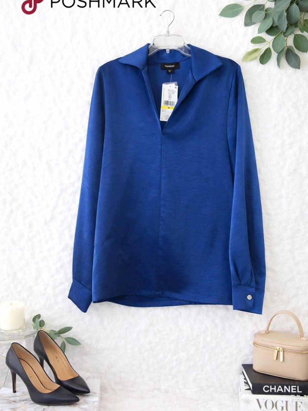 Karen Kane Royal Blue Collared Long Sleeve Blouse